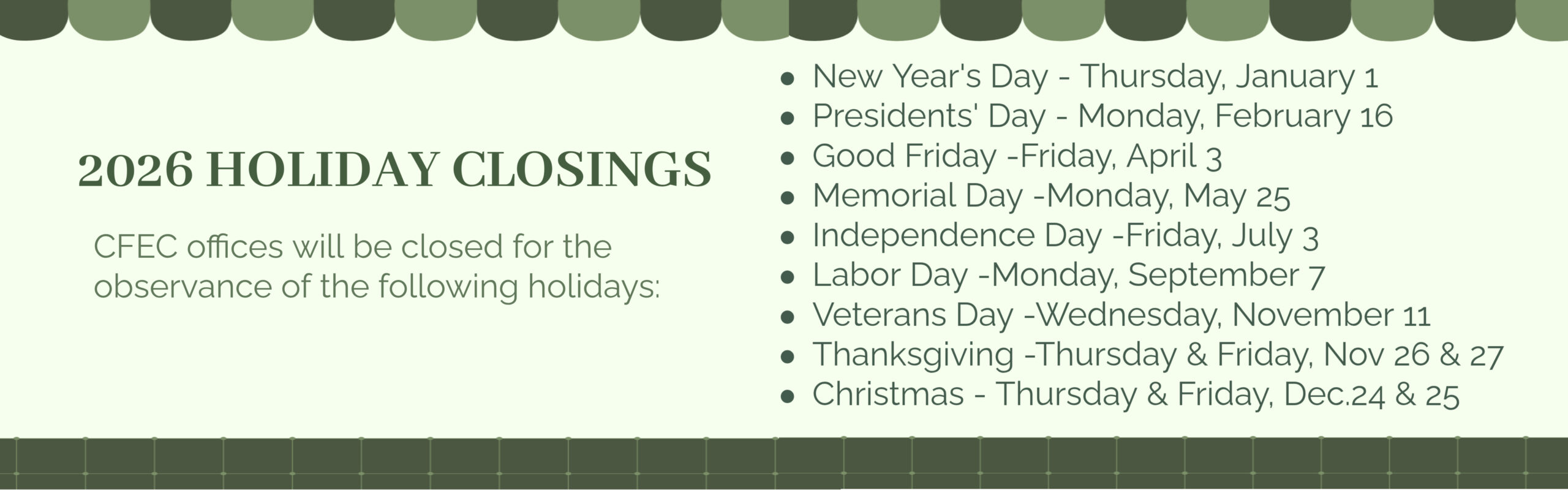 2026 CFEC closing notice